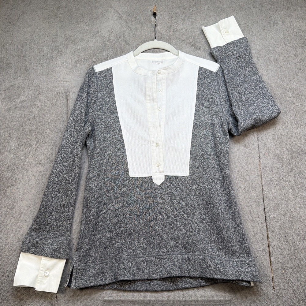 J.Crew Sweatshirt Top Women's Gray White Tuxedo Bib Long Sleeve Size Large